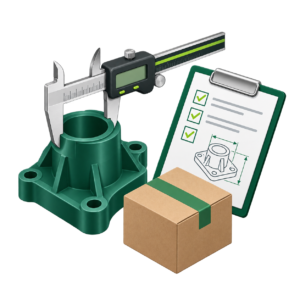 Illustration of dimensional inspection, quality records and packaged delivery