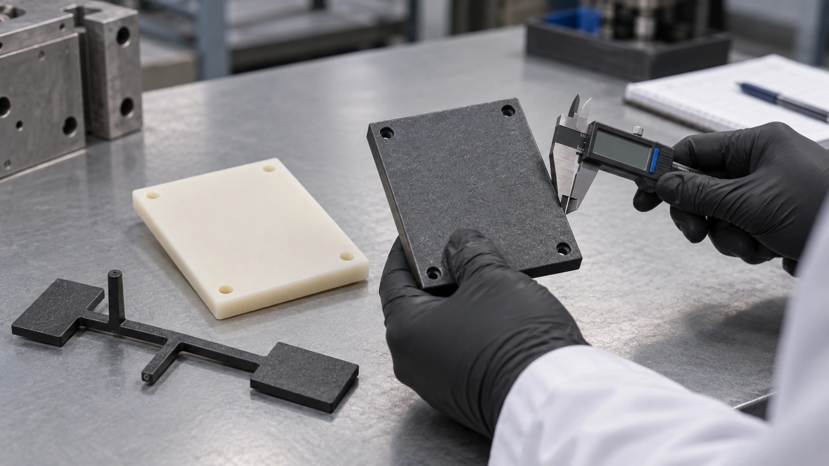 Dimensional inspection of unfilled and glass-filled nylon molded plaques