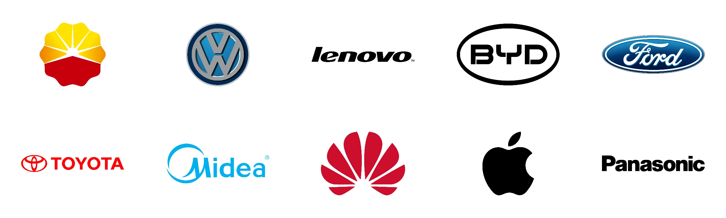 Home PetroChina, Volkswagen, Lenovo, BYD, Ford, Toyota, Midea, Huawei, Apple, Panasonic logos