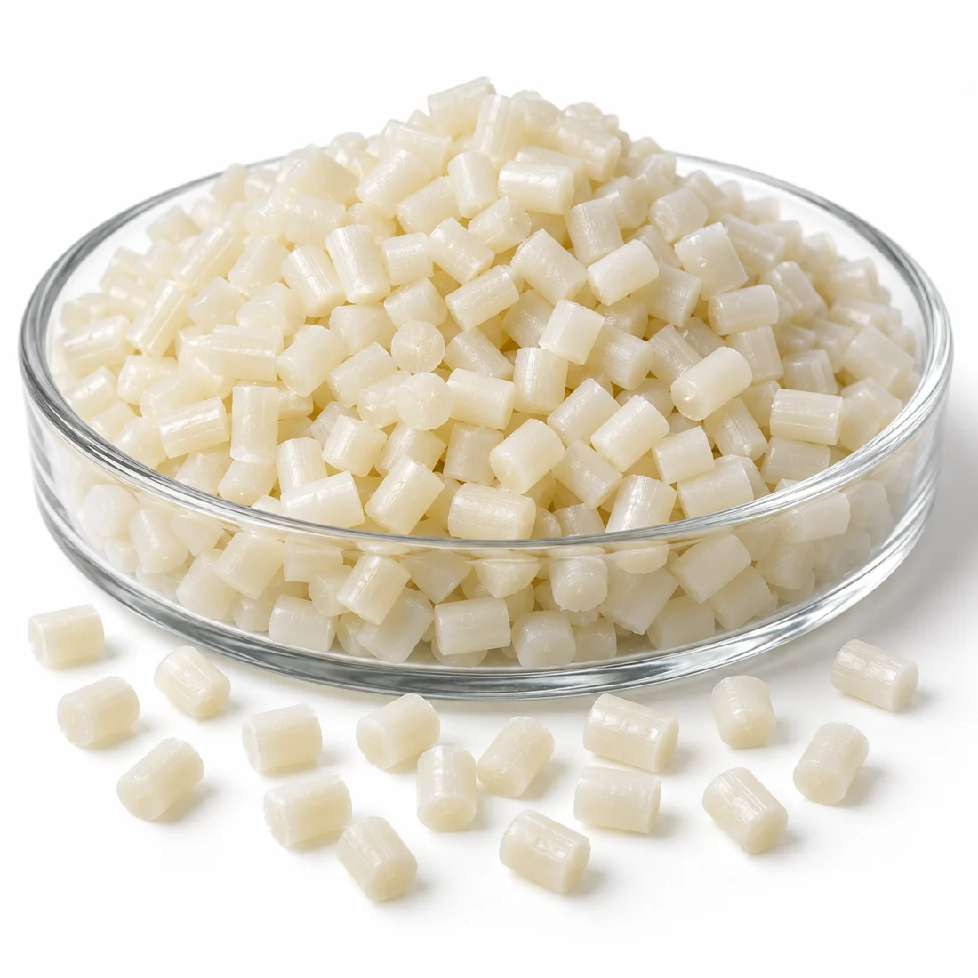 glass pellets illustration Illustrative glass reinforced resin pellets on a white background