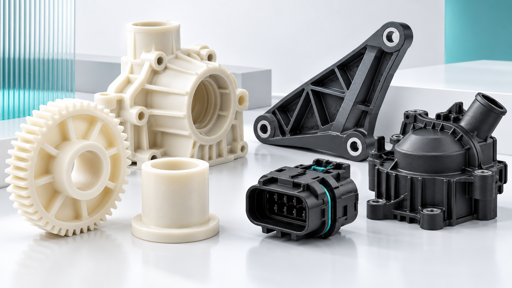 Illustrative nylon gears, bushings, housings and brackets for application requirement review